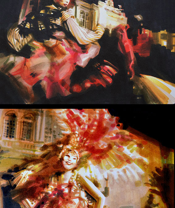 Storyboard illustrations in markers