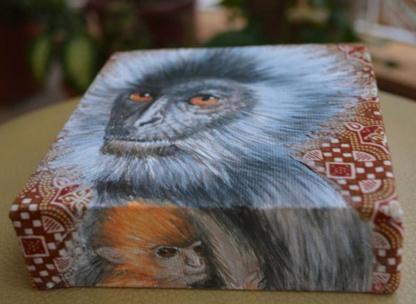 Portrait of Borneo by tikka Hun_silver leaf monkey with baby